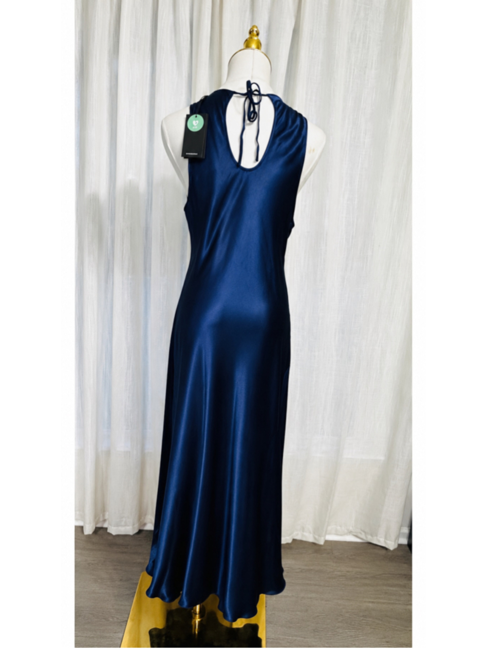 Rails Solene Navy Satin Maxi Dress Size L NWT $228 Open Back Tie - Picture 5 of 7